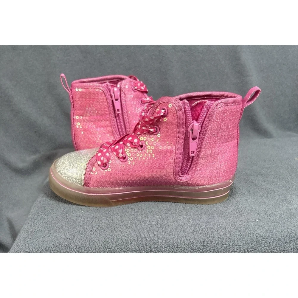 Disney Minnie Mouse High Top Light Up Size 9 Toddler  Zip Lace Up Sequin Pink